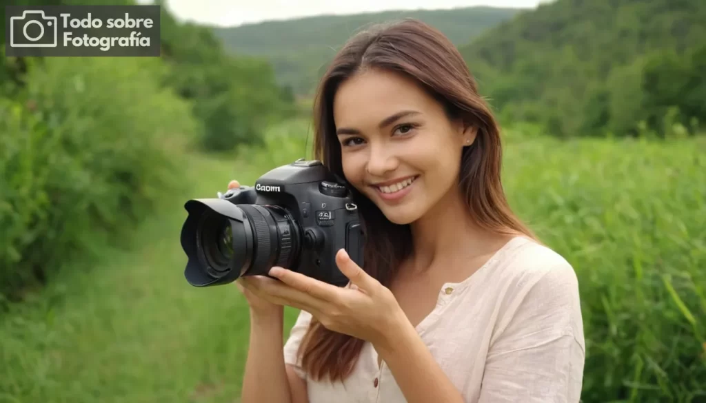 mujer con Canon cámara 700D