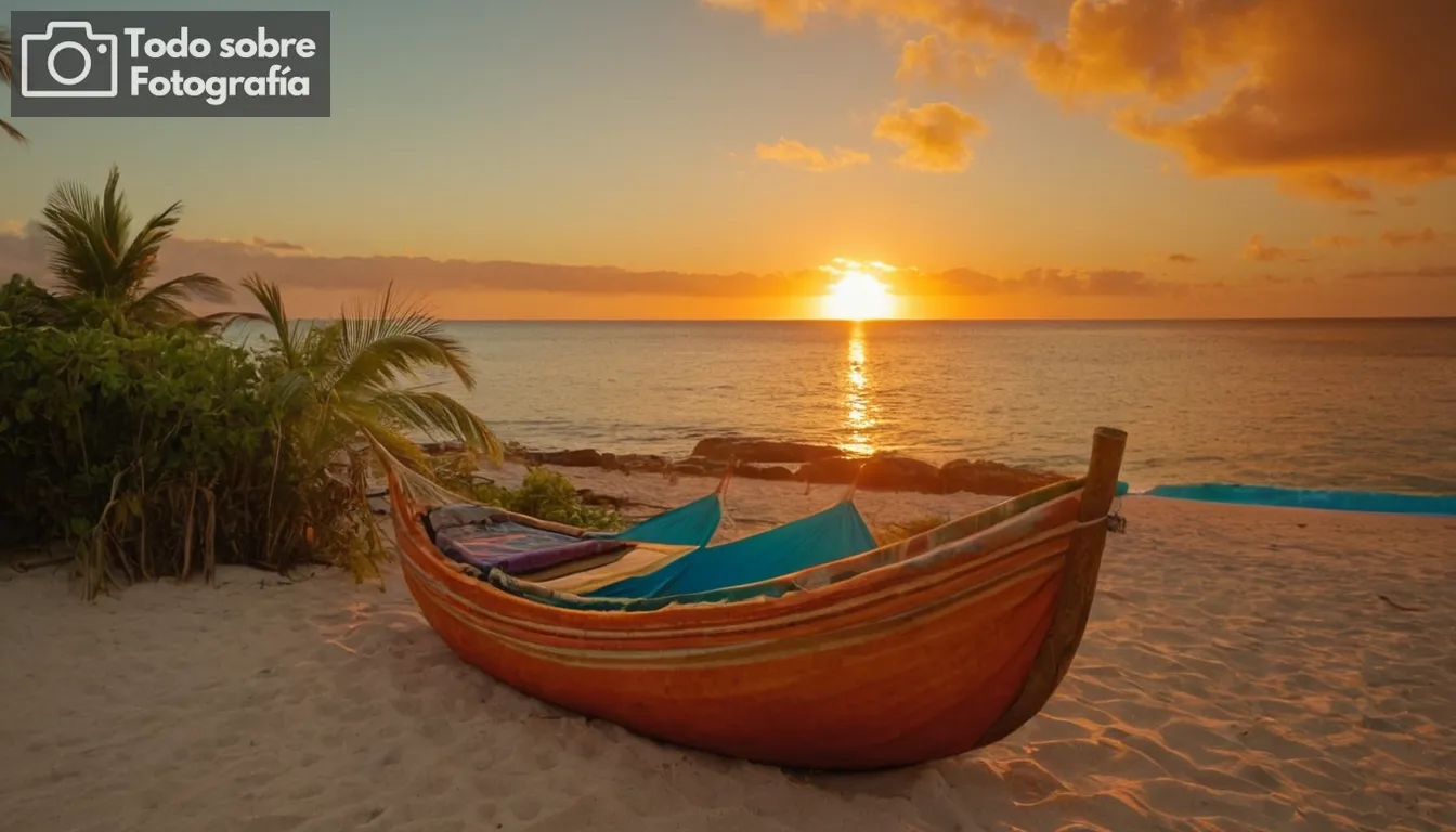 tonos cálidos de la tierra, rojos vibrantes y naranjas, azules frescos y verdes, tonos de sol, chimenea, paisaje tropical de la playa, contraste entre elementos calientes y fríos, metáfora de temperatura visual