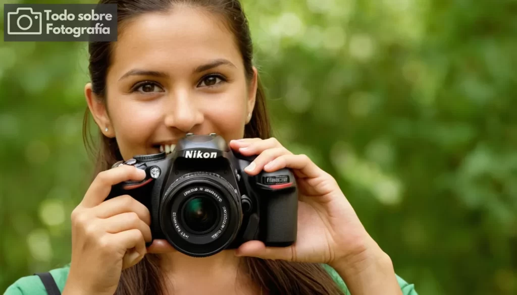 Una mujer que sostiene una cámara Nikon D3000