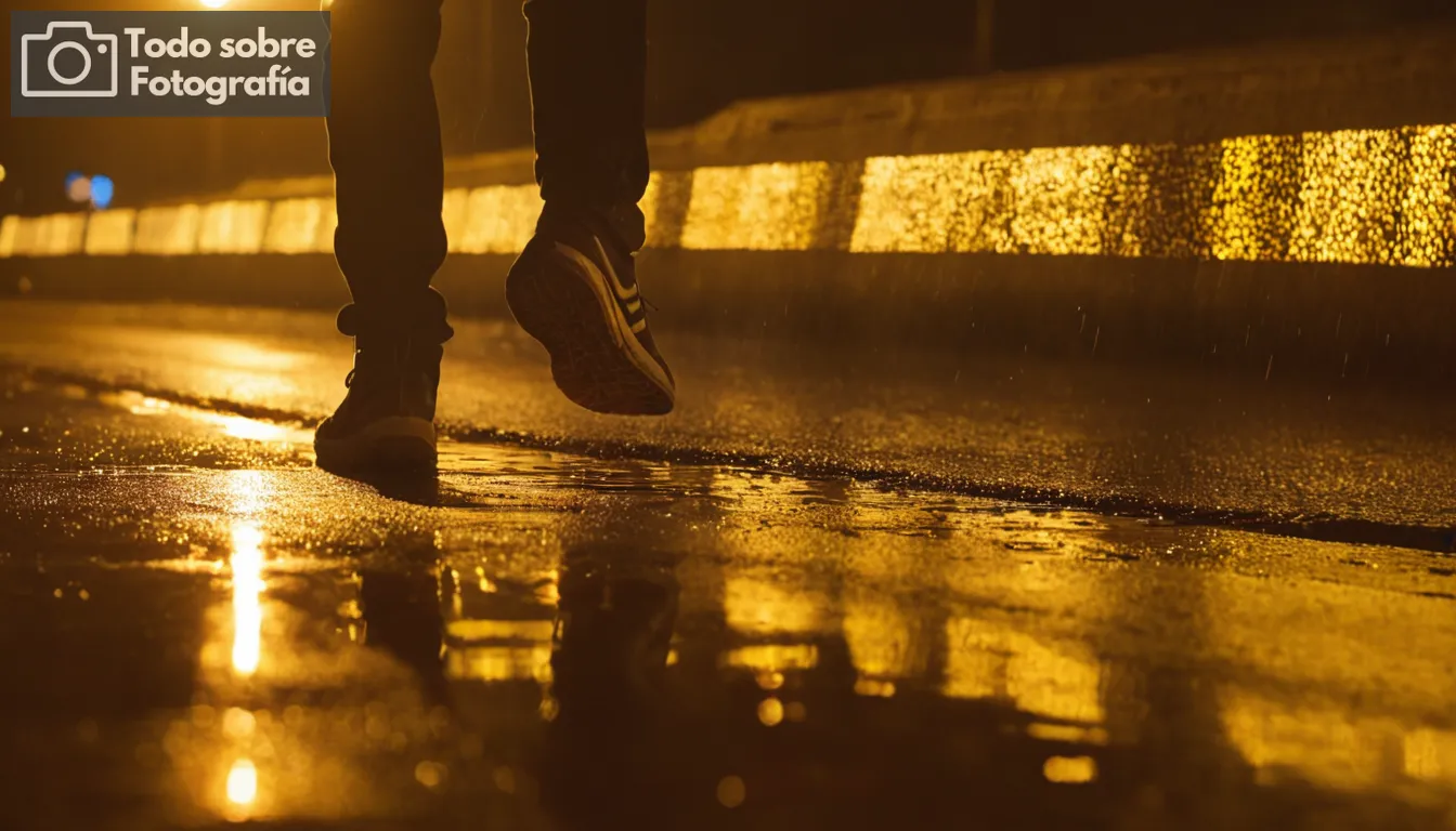 reflejo del vehículo en la superficie de carreteras húmedas, colores vibrantes emanando de plantilla, materiales de soporte de artista, luces LED en foco, equipo de seguridad visible, noche o noche, contrastes dramáticos, atención al detalle