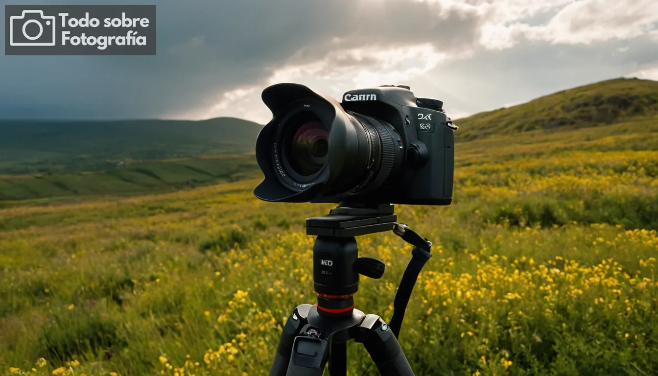 Una amplia gama de fotógrafos con cámaras y varios ajustes de luz, múltiples lentes de cámara adheridos a trípodes, diferentes tipos de cámaras digitales y filmes SLR abiertamente en uso, diversos paisajes naturales bañados en diferentes grados de luz solar filtrando a través de nubes, acercamientos que muestran detalles intrincados de las interfaces de los medidores de exposición