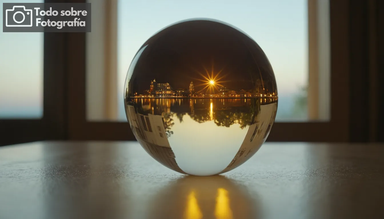 Fuente de 12 luces, esfera reflectante, fondo borroso, sujeto enfocado dentro de un marco de ventana Composición: Colocación de la relación de oro, líneas líderes hacia el punto de foco central, luces naturales y artificiales mezclando subtlySensation/Atmosphere: Sereno y acogedor ambiente