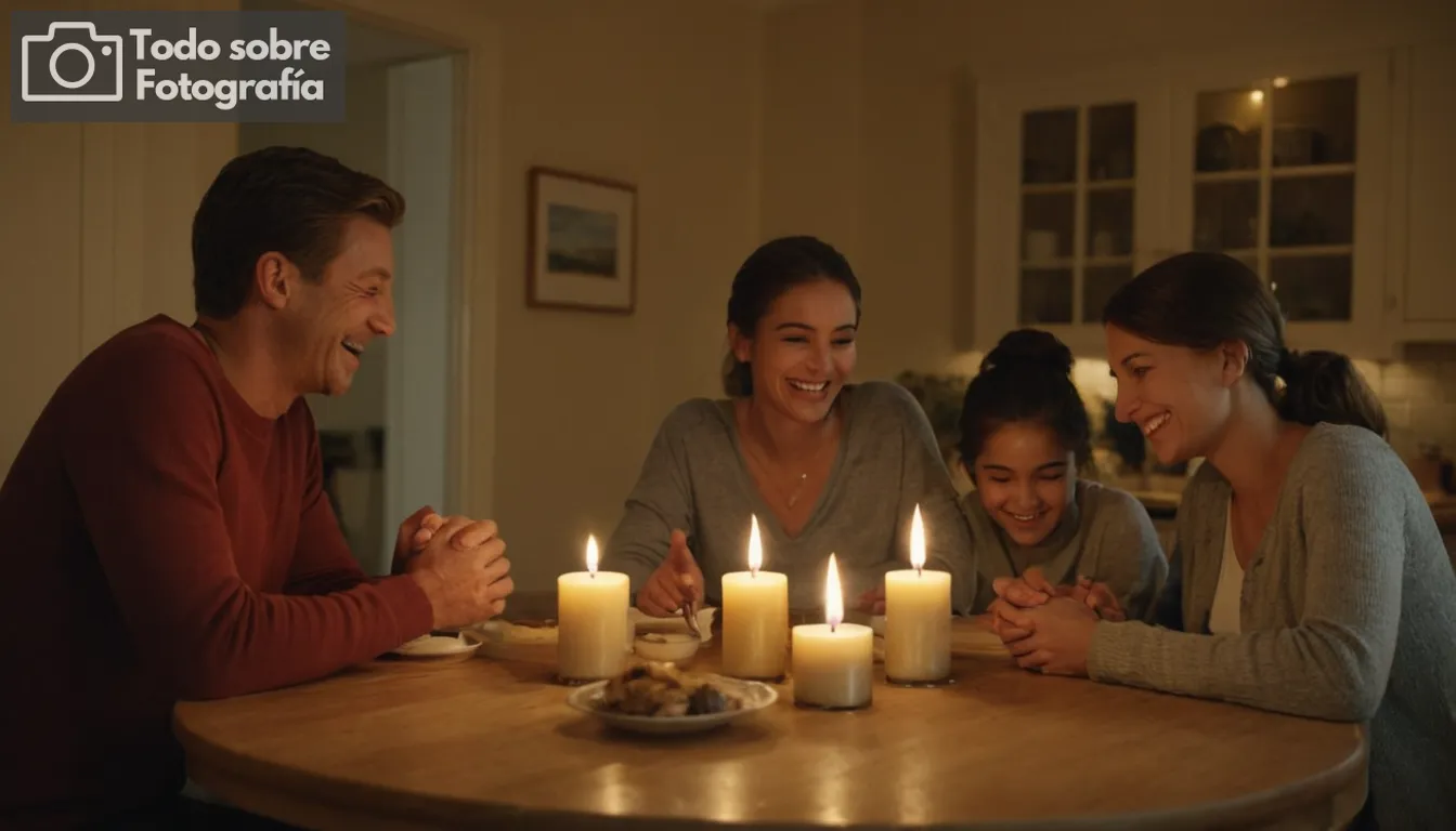 - Los miembros de la familia se reunieron en una acogedora sala de estar, sonriendo y agarrando las manos - Una mezcla de adultos y niños con diversos colores del cabello y edades- Un surtido de sombreros, gafas de sol y trajes elegantes usados por los miembros de la familia para añadir toques de carácter y diversión - Varios props como flores, signos diciendo Familia, o un mapa mundial sobre la mesa para elementos temáticos relacionados con el viaje- Un escenario cálido que sugiere luz natural de grandes ventanales con luz solar fluyendo durante las horas de la noche, indicando su noche exterior pero aún sintiendo como día en el interior del marco-