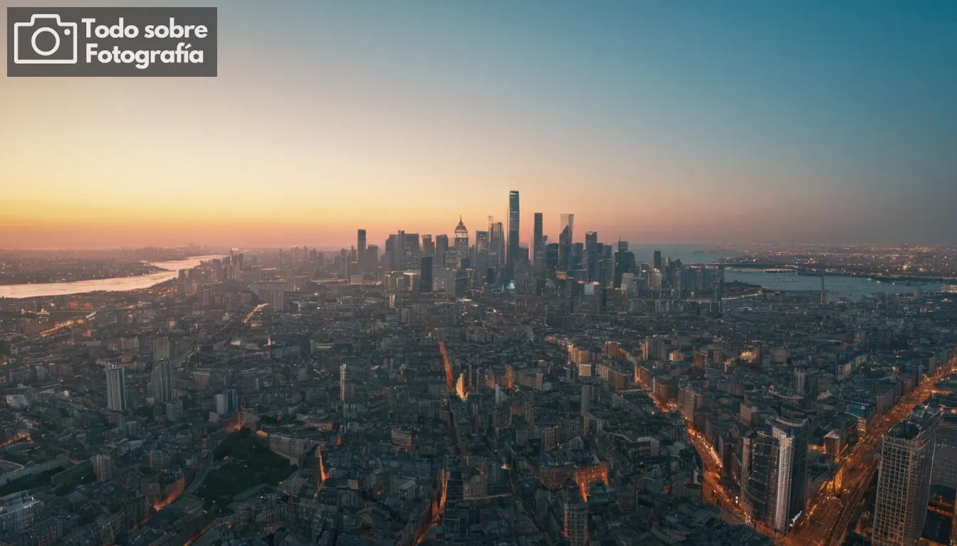 impresionante ciudad skyline, mezcla de imágenes sin costuras, amplia vista de ángulo, colores vibrantes, transiciones suaves, perspectiva impresionante, composición estilizada, resolución de alta calidad, experiencia inmersiva, paisaje panorámico, diversa arquitectura, iluminación natural, rango dinámico, secuencia de imagen cohesiva