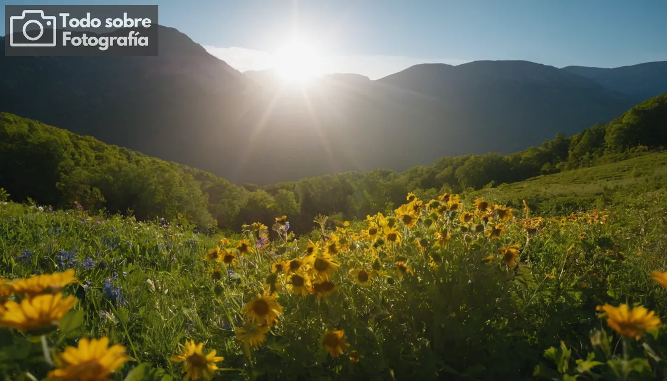 1Diferentes condiciones de iluminación mostradas a través de un visor de cámaras o en pantalla, 2Cámaras solares con lentes intercambiables y sensores en opciones de accesorio en formato RAW, 3Varios paisajes naturales para enfatizar la flexibilidad de RAW para la fotografía al aire libre, 4A colorido surtido de flores que reflejan diversos hues alcanzables a través del procesamiento crudo