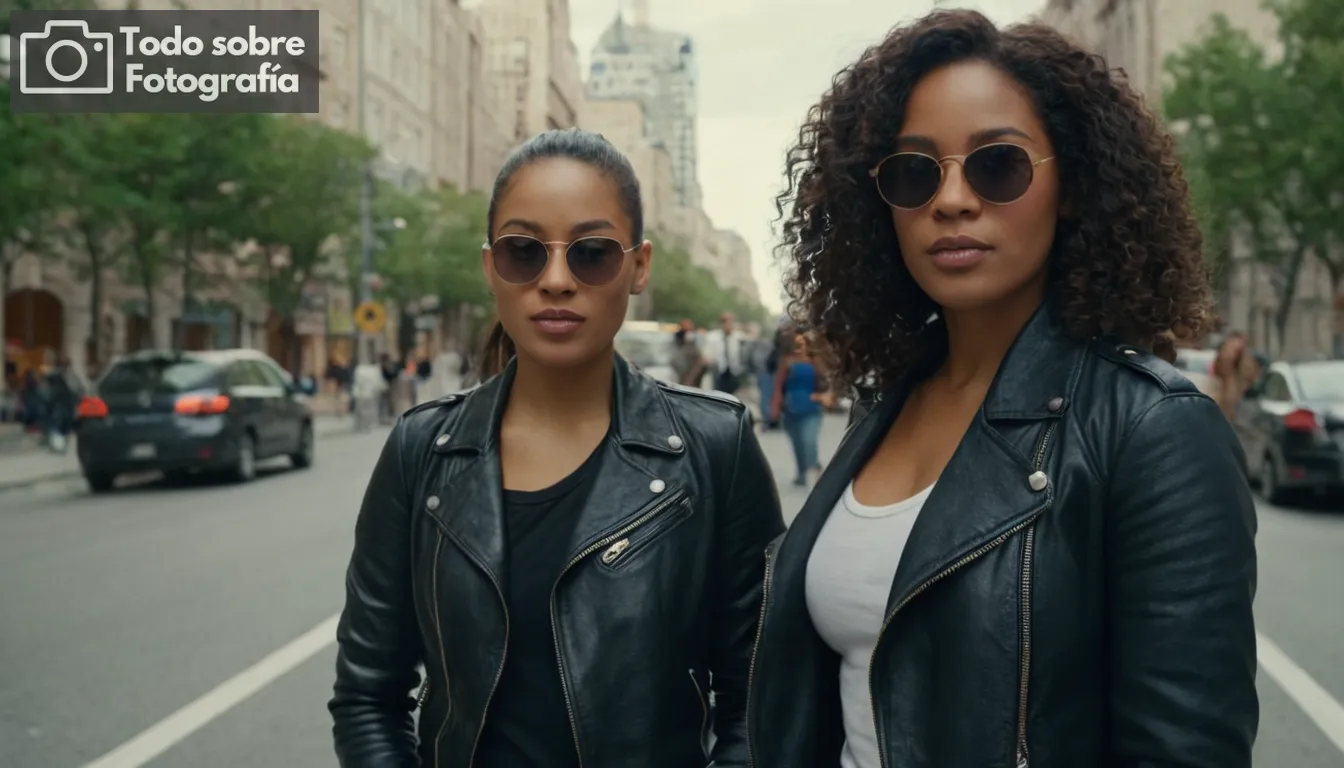 Un grupo diverso de fotógrafas femeninas; varios paisajes y escenas de la ciudad capturadas en negro y respaldadas por rostros reconocibles en gafas de sol con una postura segura mientras toma fotos o posando junto a temas, representando inspiración y empoderamiento - La imagen encapsula fuerza en diferentes ambientes