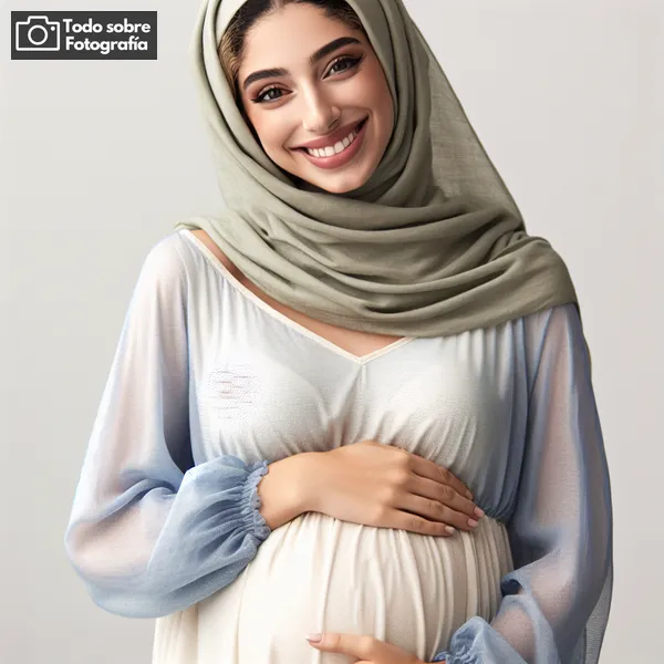 Imagen de una mujer embarazada sonriendo y acariciando su barriga, capturando la belleza y la emoción de la maternidad.