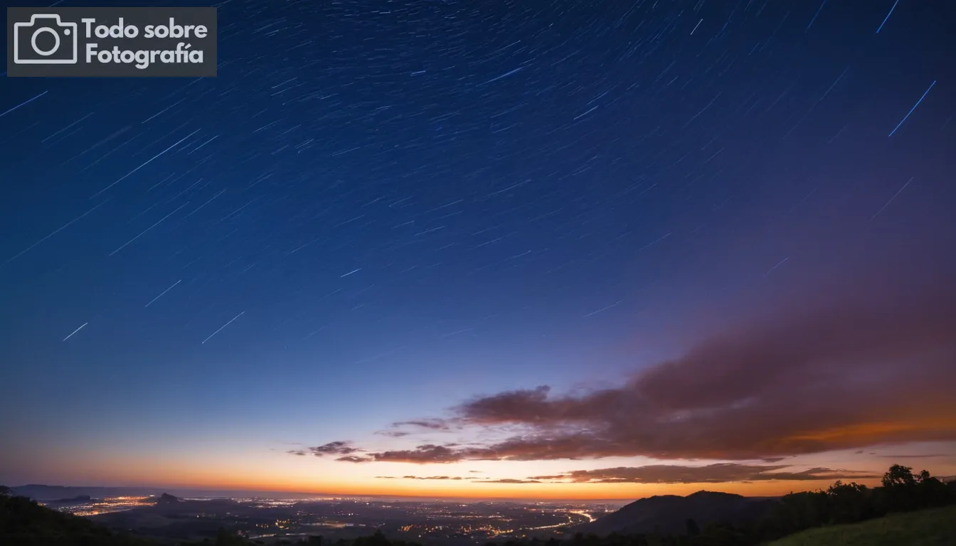 Blue morning sky, vibrant colors, first light rays, sunrise silhouette, city wakening, early bird chirping, wide-angle view, long exposure effect, star trails fading, horizon line prominence, dynamic composition, natural beauty of morning