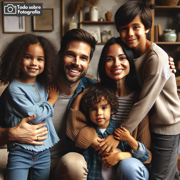 Una opción podría ser: Imagen de una familia sonriendo y abrazándose, ilustrando la importancia de la fotografía familiar.