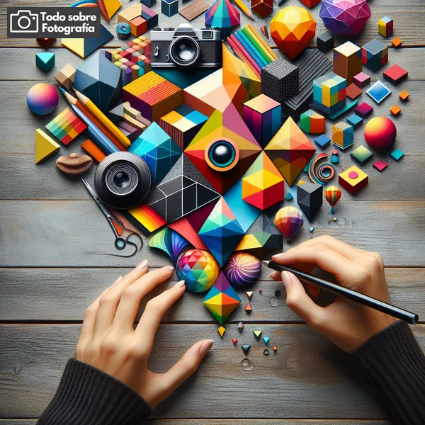 Collage de imágenes geométricas en diferentes formas y colores vibrantes para inspirar y aprender sobre fotografía geométrica.