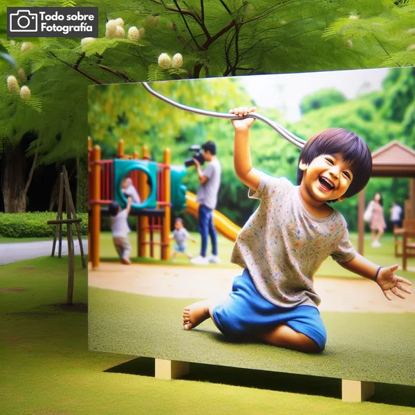Niño sonriente jugando en el parque, capturando la alegría y la inocencia de la infancia en una fotografía.