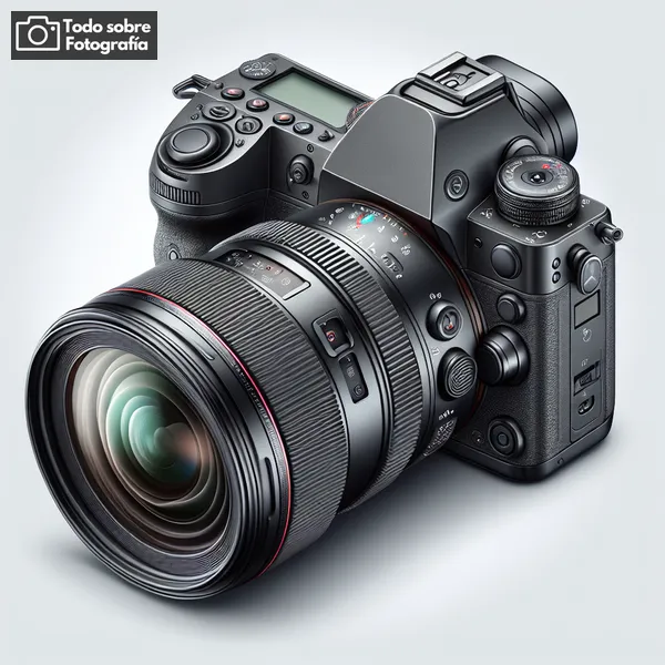 Imagen de una cámara fotográfica profesional con lente intercambiable, mostrando detalles y controles avanzados, ideal para acompañar una guía completa de consejos de fotografía profesional.