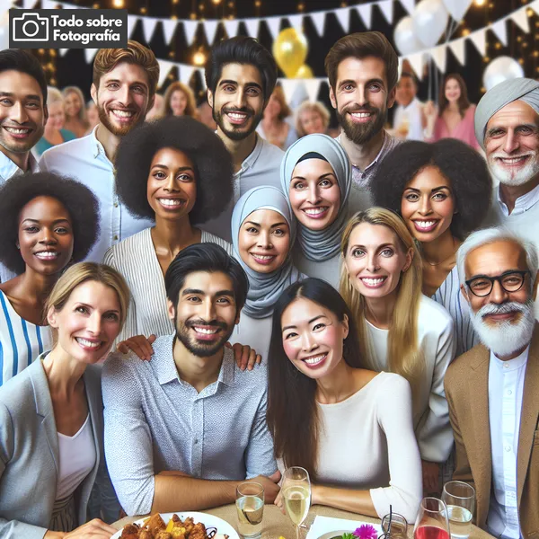 Grupo de personas sonriendo y posando juntas para una fotografía en un evento social.