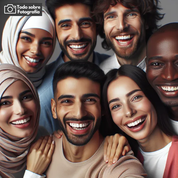 Una imagen con varias personas sonrientes compartiendo momentos juntos, capturando la esencia de la fotografía social y la conexión humana.