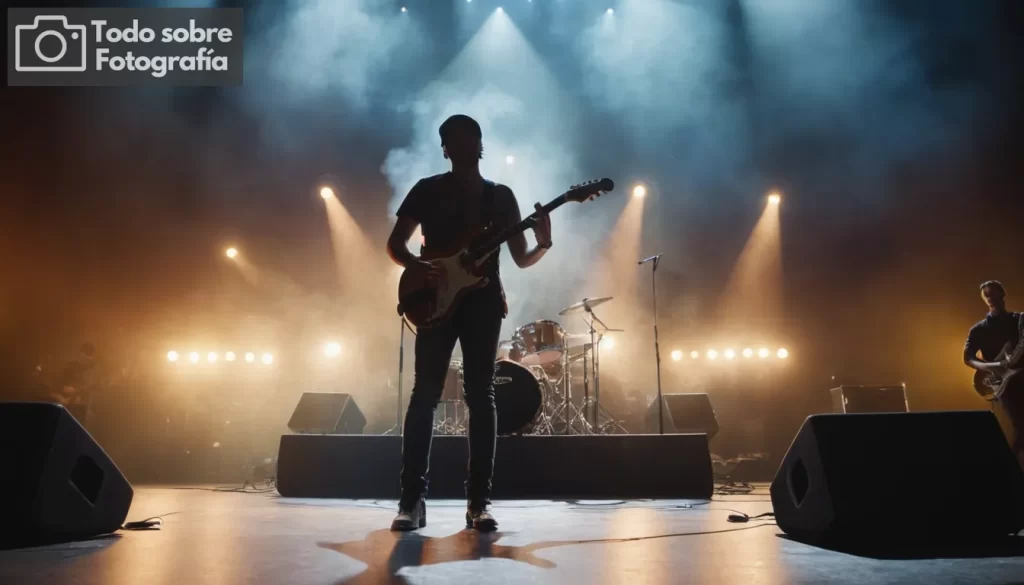 Musicista en escenario con guitarra o piano