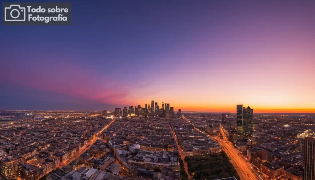 skyline de puesta de sol