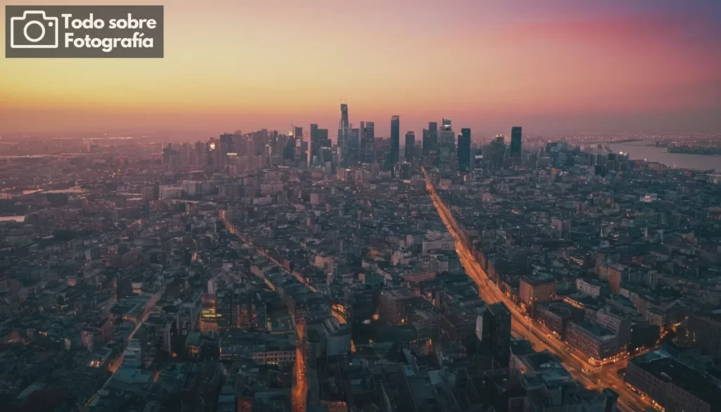 City skyline at dusk