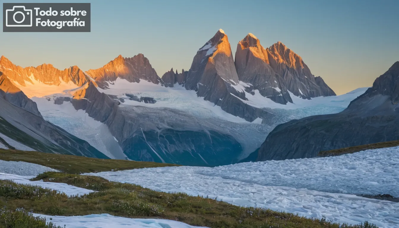 picos helados, montañas majestuosas, glaciares imponentes, paisajes serenos, puestas de sol dramáticas, campos de nieve desgastados, impresionantes vistas, flora alpina, cielos azules claros, hábitats salvajes cautivantes, belleza natural virgen