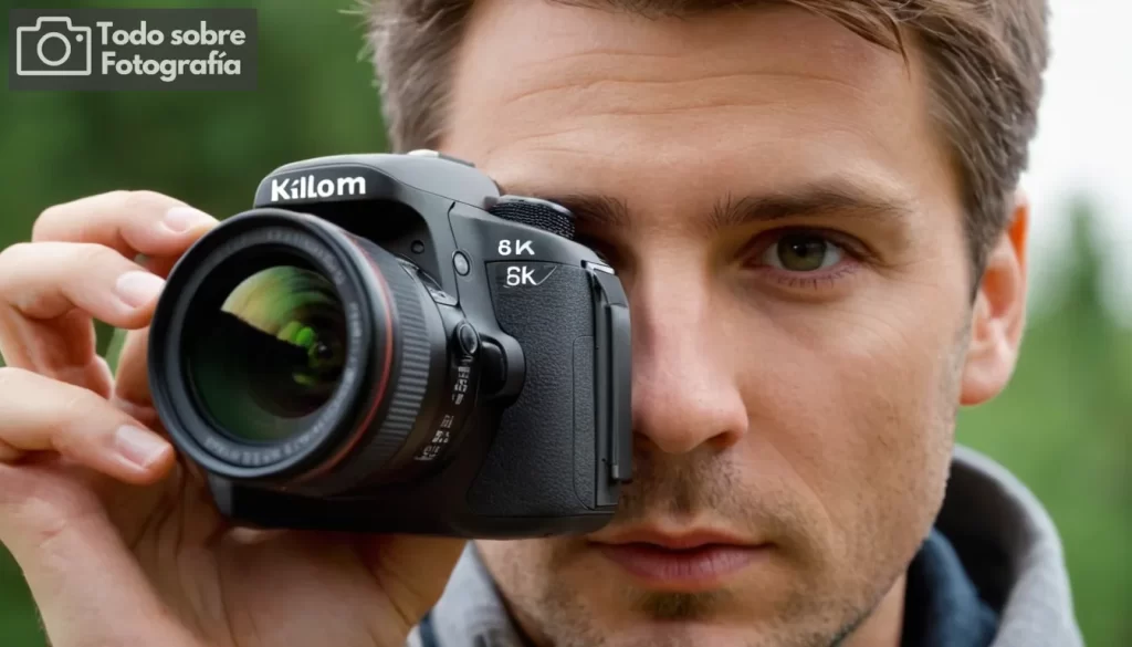 fotógrafo profesional ajustando punto de enfoque de lente