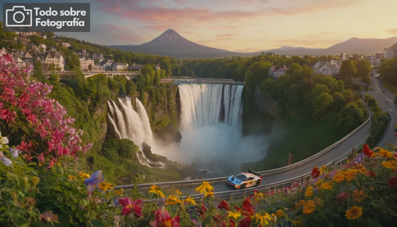 Puesta del sol sobre el skyline de la ciudad, cascada fluyendo, coche de carreras de cámara lenta, jardín floreciente de flores, mercado bullicioso durante la luz del día, bosque sereno al amanecer, astronauta flotando en la gravedad cero, despliegue de fuegos artificiales vibrantes, paisaje urbano ocupado, paisaje de montaña tranquilo